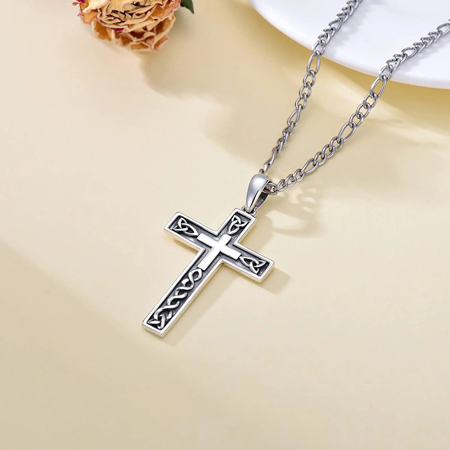 Christmas Gift 925 Sterling Silver Cross Necklace for Men Delicate Texture Crucifix Jesus Cross Pendant Necklace