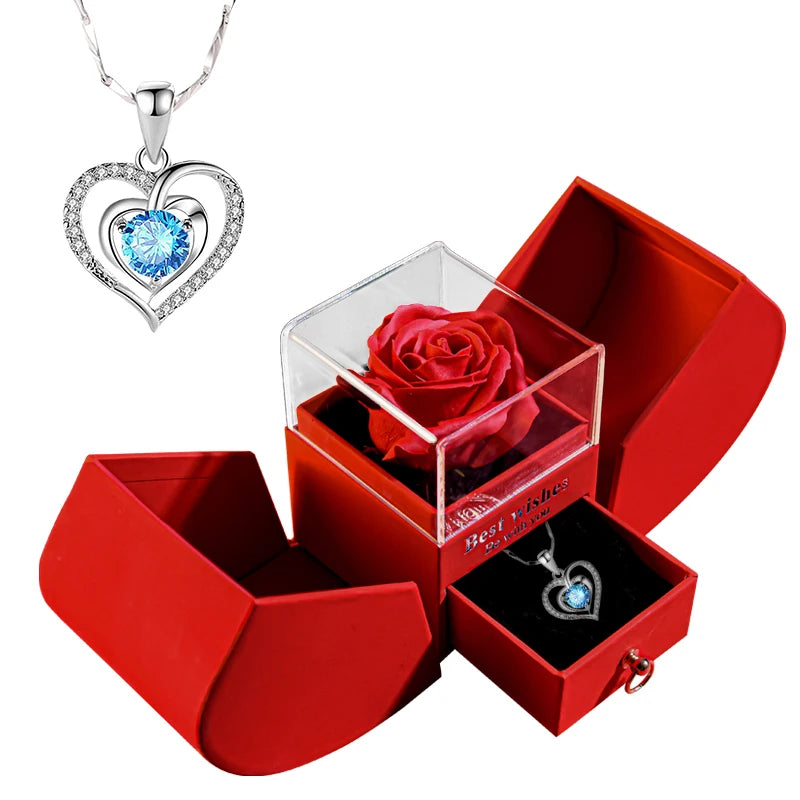 Gift for Women Eternal Rose Gift Box /W Heart Necklace I Love You to the Moon and Back Flower Jewelry Box for Valentine Wedding